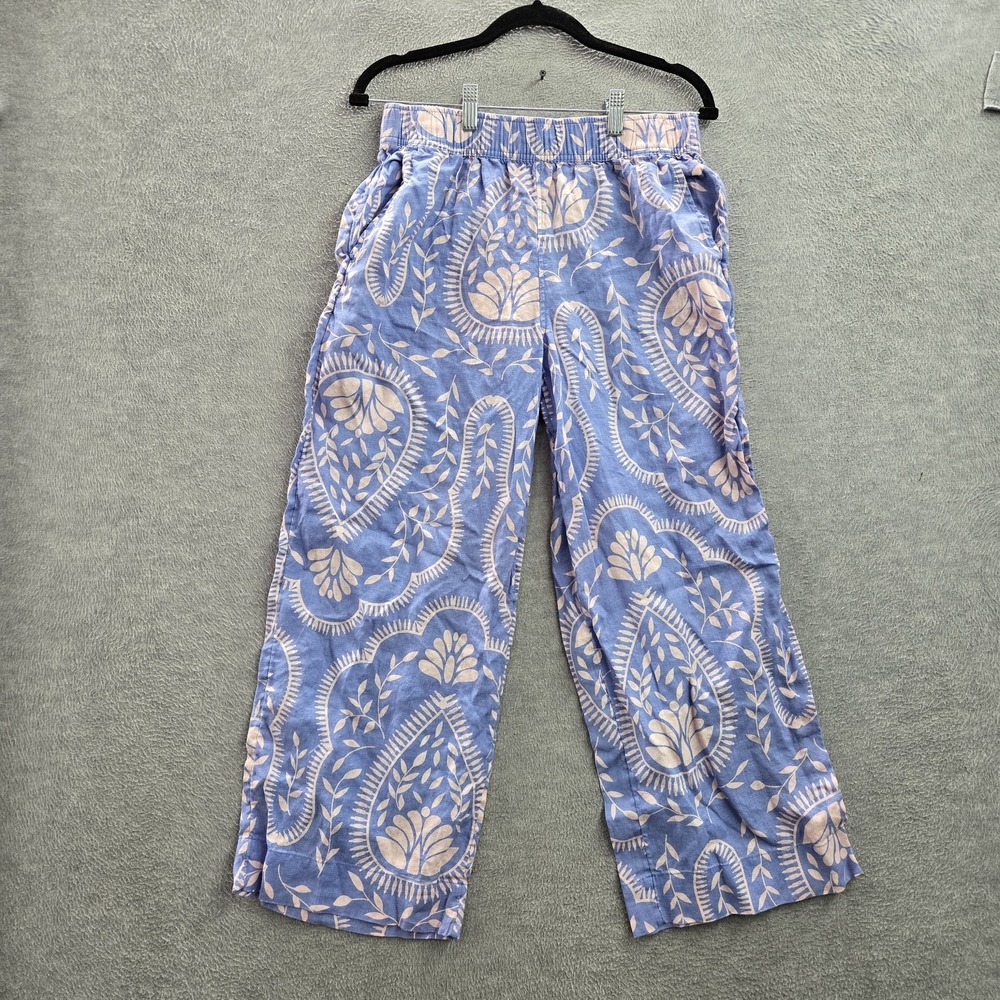 Joie Women Pants S Blue Linen Paisley 24" Inseam Crop Wide Leg Beach Costal Boho